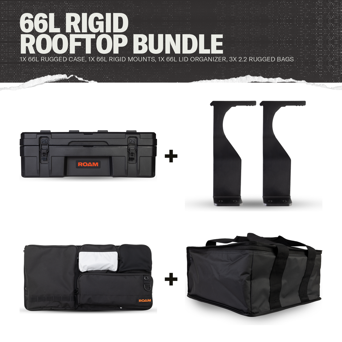 66L Rigid Rooftop Bundle contents