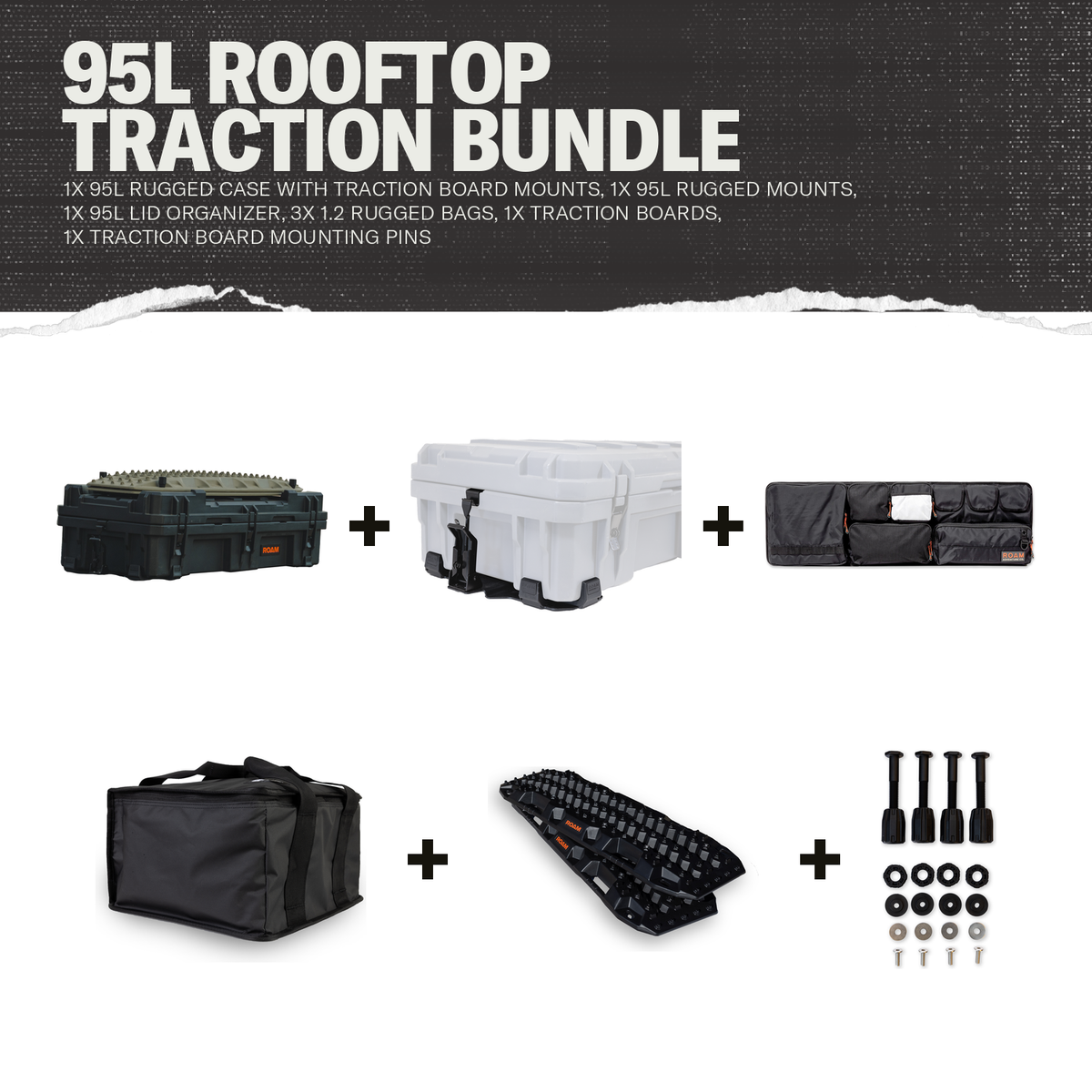 95L Rugged Rooftop Traction Bundle contents