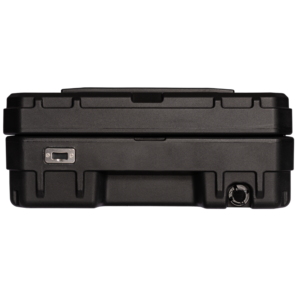 Back of the Black 83L Rugged Case shows drain plug and bottle opener enlarged image 14